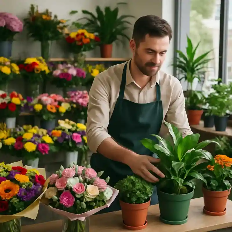 ספק פרחים מסודר בחנות עם זרים וצמחים למכירה לעסקים בכפר סבא
