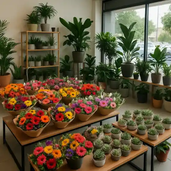 סיטונאות פרחים בקריית ים עם תצוגה של זרי פרחים ועציצים לעסקים באזור הצפון