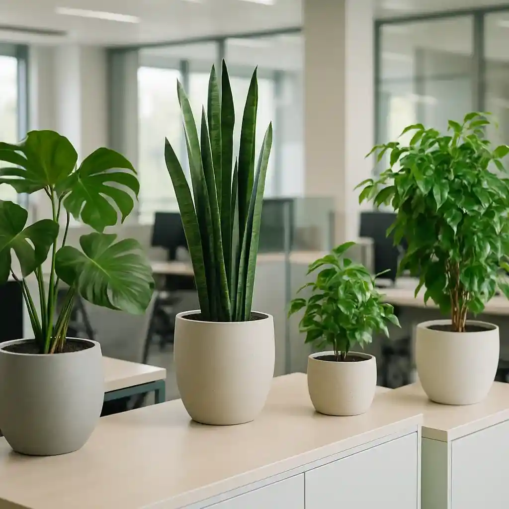 צמחי נוי למשרד על שולחן ועיצוב משרד מודרני מתאים לסוגי עסקים שונים
